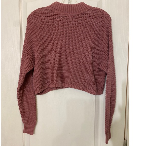 Hollister Mock Neck Waffle Knit Cropped Sweater Dusty Rose/Mauve XS - Picture 11 of 13